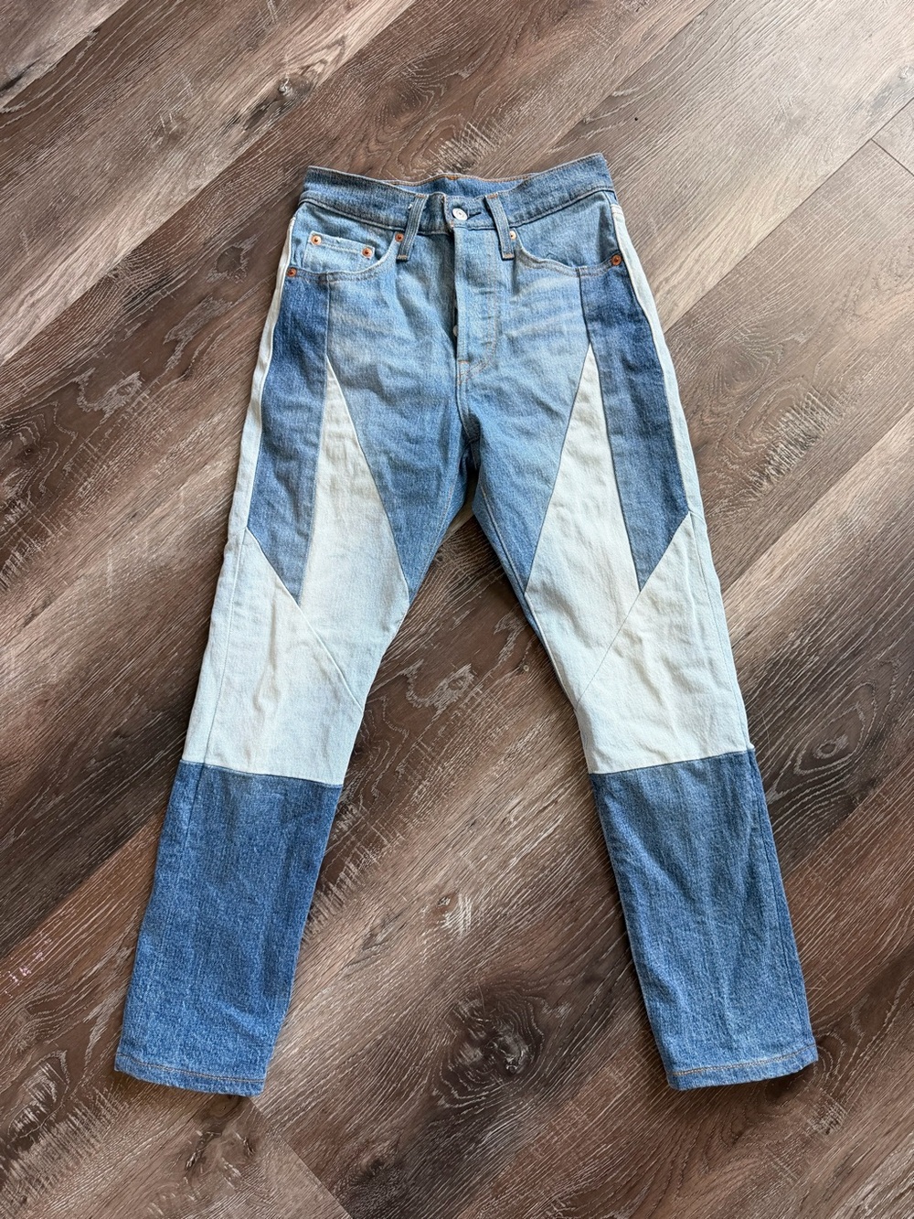 Signature by Levi Strauss Two-Tone Blue Patchwork Slim Straight Jeans